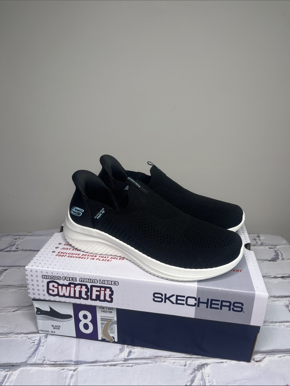 Skechers Swift Fit Slip-On Sneakers - Black with White Sole